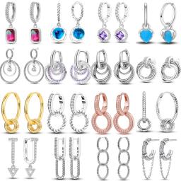 Hot 925 Sterling Silver Geometric Minimalist Series Drop Earrings For Woman Fashion Party Gifts Elegant S925 Jewelry Accessories