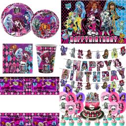 Monster Doll Spirit High School Birthday Party Decor Tableware Balloon Plate Napkins Tablecloth Background Banner Baby Shower ﻿