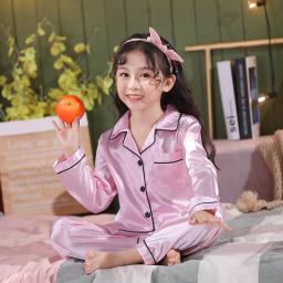 Silk Girls Pajamas Sets Children's Pyjamas Nightwear Kids Christmas Pjs Toddler Baby Satin Sleepwear Button Down Lounger Wear