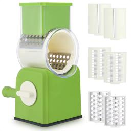New 3 in 1 Rotary Cheese Grater, Manual Vegetable Slicer, Shredder with Handle & Strong Suction Base, 3 Interchangeable Blades