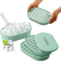 Double Layer Ice Cube Tray with Lid and Case - Stackable, Makes 72 Ice Cubes with Container, Spoon, and Lid Included BPA-Free
