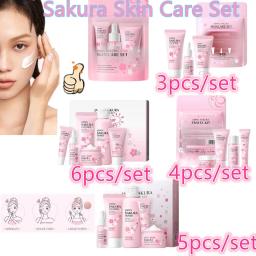 3-6pcs Sakura Skin Care Set Hydrating Moisturing Smoothing Nourishing Brightening Firming Women Beauty Skincare Product