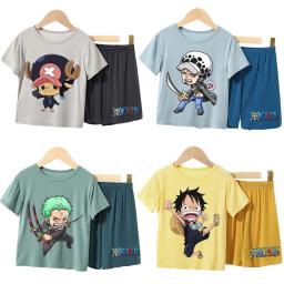 ONE PIECE Nika Luffy Jinbe Kaidou Law Zoro Ace Chopper Parent-child Home Clothes Set Modal Kids Thin Short Sleeve Casual Pajamas