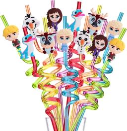 6/12/24/30/60pcs Disney Anime Frozen  Birthday Party Straws Supplies Reusable Straws Children Baby Shower Decor Supplies ﻿