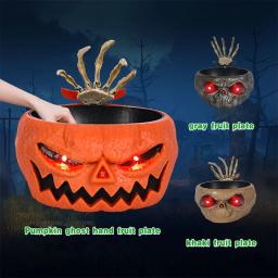 Halloween Decoration Animated Candy Bowl With Glowing Eyes Sounds Pumpkin Witch Candy Dish for Treat Trick Party Candy Holder