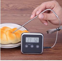 Digital LCD Display Food Meat Thermometer With Probe Timer Function Temperature Alarm Cooking Tools For BBQ Oven Grill
