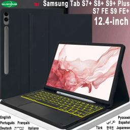 Case Keyboard for Samsung Tab S7+ S8+ S9+ Plus Touchpad Backlit Tab S7 FE S9 FE+ 12.4-inch Protective Cover Detachable Keypad