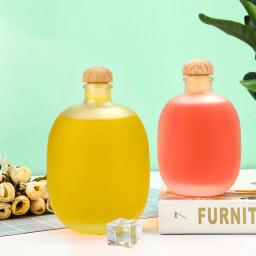500ml Glass Spirit Bottle with Wooden Stopper Nordic Style Clear and Frosted Decanter Oval Shaped Brewing Liquor Bottle