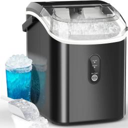 Nugget Ice Maker Countertop with Handle, Ready in 6 Mins, 35lbs Per Day, Pebble Ice Machine with Soft Chewable Ice