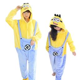 MINISO Minions Kigurumi Onesie Cosplay Anime Costume Halloween Winter Flannel Pajamas Halloween Christmas Clothes For Adult