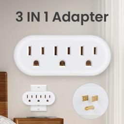3-Outlet Wall Tap Adapter - 1 to 3 Grounded Outlet Extender, 3-Prong Multi Plug Splitter for Cruise, Home, Office and Dorm