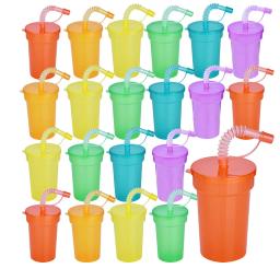 Neon Sipper Cups Reusable Spill-Proof Drinking Cups with Lids and Straws for Birthday Party Travel Xmas Juice Mug Water Bottle