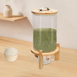 Creative Glass Food Storage Flour and Cereal Container 7.5L Rice Dispenser Airtight with Lid and Wooden Stand