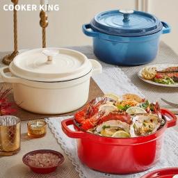 COOKER KING Enameled Dutch Oven Cast Iron Pot with Lid Dual Handles Oven Safe on Stovetop Marinate Nederlands Cook Refrigerate