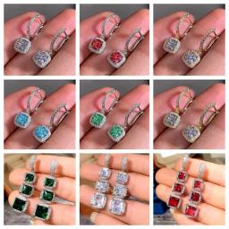 New Moissanite Fashion Square Pendant Earrings Bridal Engagement Wedding Jewelry Elegant Women  Premium Beautiful Gift