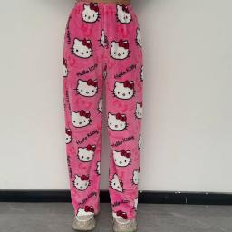 Hello Kitty Cartoon Pajamas Pants Christmas Flannel Y2K Trousers Women Girl Kawaii Anime Cartoon Casual Homewear Winter Clothing