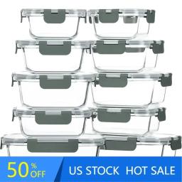 M MCIRCO 10 Pieces Glass Food Storage Meal Prep Container with Lids, Airtight Glass Lunch Bento Boxes, Leak Proof Glass
