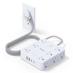 Surge Protector Power Strip with USB Ports,5Ft Braided Ultra Thin Flat Plug Extension Cord Power Strip with 3-Side 12 AC Outlets