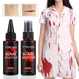 2PCS Halloween Fake Blood Makeup Kit-Fake Blood Spray 1.76oz+Dripping Blood 1.76oz,Realistic Washable Special Effects Makeup Set