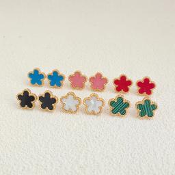 Flower Stud Earrings Elegant Earrings for Women 14k Gold Plated Women's Stainless Steel Trend 2024 Luxury Clover Fashion Jewelry