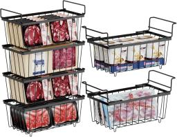 6 Pack Freezer Organizer Bins-Fit 7 Cu.Ft Freezer, 2 Pack Hanging Chest Freezer Bins and 4 Pack Stackable Deep Freezer Organizer