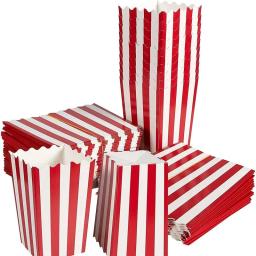 24/36Pcs Popcorn Paper Boxes Buckets Red White Stripes Bags Snack Containers for Movie Night Birthdays Carnival Party Supplies