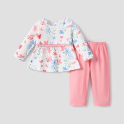 PatPat 2PCS Baby Girl Pretty Design Casual Pajama Set Soft and Comfortable  Perfect for Outings and Daily Wear Basic Style