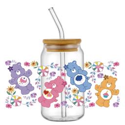 Miniso Cute care Bear Figure Autocollants Waterproof Decals, UV DTF Cup Wraps, Transfer Sticker for Libby Glasses, 16oz