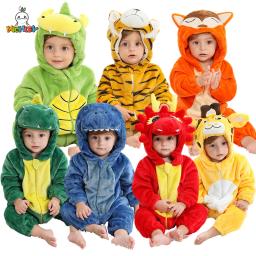 MICHLEY Halloween Rabbit Winter Baby Rompers Clothes Flannel Hooded Bodysuits Pajamas Animals Overall Jumpsuit For Girls Boys