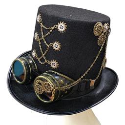 Unisex Gothic Steampunk Top Hats with Goggle Gear Halloween Hat Headwear Men Women Costume Hat Party Supply Stage Hat
