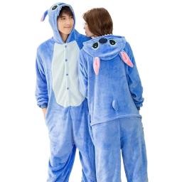 Stitch Anime Cosplay Costumes Women Men Cartoon Jumpsuit Adults Cute Flannel Hooded Pajamas Onesie For Halloween Christmas Party
