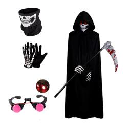 Children's Ghost Halloween Role-play Costume with Red Skull Cape and Scythe Creepy Vampire Mask