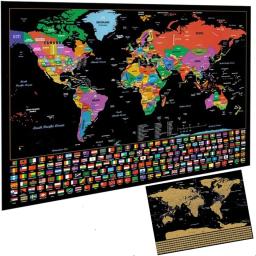Deluxe Travel Scratch Maps with Detailed Country, Cities, Landmarks - Exquisite Globe Scratch Off Maps in Watercolour For Gift