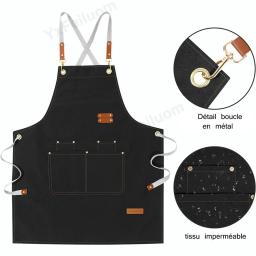 Cross Back Kitchen Apron Waterproof Canvas Chef Apron With Large Pocket and Adjustable Straps For  Bubble BBQ Shop Nail Salon