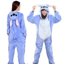 Adults Stitch Cosplay Pajamas Anime Stitch Angel Cute Costume Jumpsuit Pajamas Hooded Sleepwear Halloween Costume for Men Women