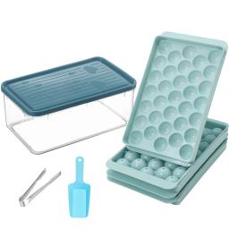 Round Ice Cube Tray with Lid & Bin Ice Ball Maker Mold for Freezer with Container Mini Circle Ice Cube Tray Making 66PCS Sphere