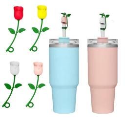 Rose Flower Silicone Straw Covers For Water Glass Bottle Flower Drinking Dust Cap Straw Tips Cover Cup Accessories For 6-10mm