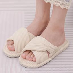Pallene Summer Corduroy Slippers For Women  Breathable Cotton Home Shoes Comfort Casual Slippers With Memory Foam Female Slides