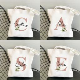 Custom Name White Canvas Tote Bag Large Capacity Foldable Supermarket Shopping Bag For Women Shopper Personalized Handbags