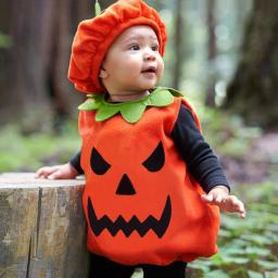 Children's Costumes Halloween Burst Pumpkin Modeling Men And Women Baby Sleeveless One-Piece Pajamas With Hat Cute Onesie