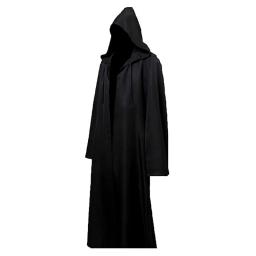 Halloween Cloak Cosplay Costume Sorcerer Long Shirt Hooded Black Robe Adult and Ghost of Horror Cloak Child Holiday Costume Set