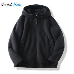 Men's Polar Fleece Solid Color Autumn Winter Hooded Open Front Jacket Thickened Fleece Couple Sweatshirt Zipper Padded Jacket