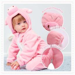MICHLEY Halloween Gifts Pink Pig Baby Rompers Autumn Winter Clothes Costume Flannel Hooded Bodysuit Pajamas Jumpsuit For Girls