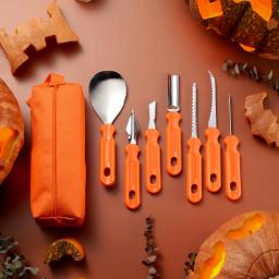 Halloween Stainless Steel 7pcs Pumpkin Carving Tools Kit Professional Pumpkin Carving knife Set With Carrying Case