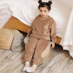 3Y-12Y Toddler Kids Girls Boys Soft Comfy Coral velvet Solid Raglan Sleepwear Pajamas Pjs 2pcs Set