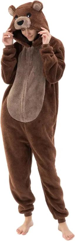 Int&tdr Fantasy Snug Fit Adult Bear Onesie Pajamas, Sherpa Cosplay Halloween Animal Zipper One Piece Costume