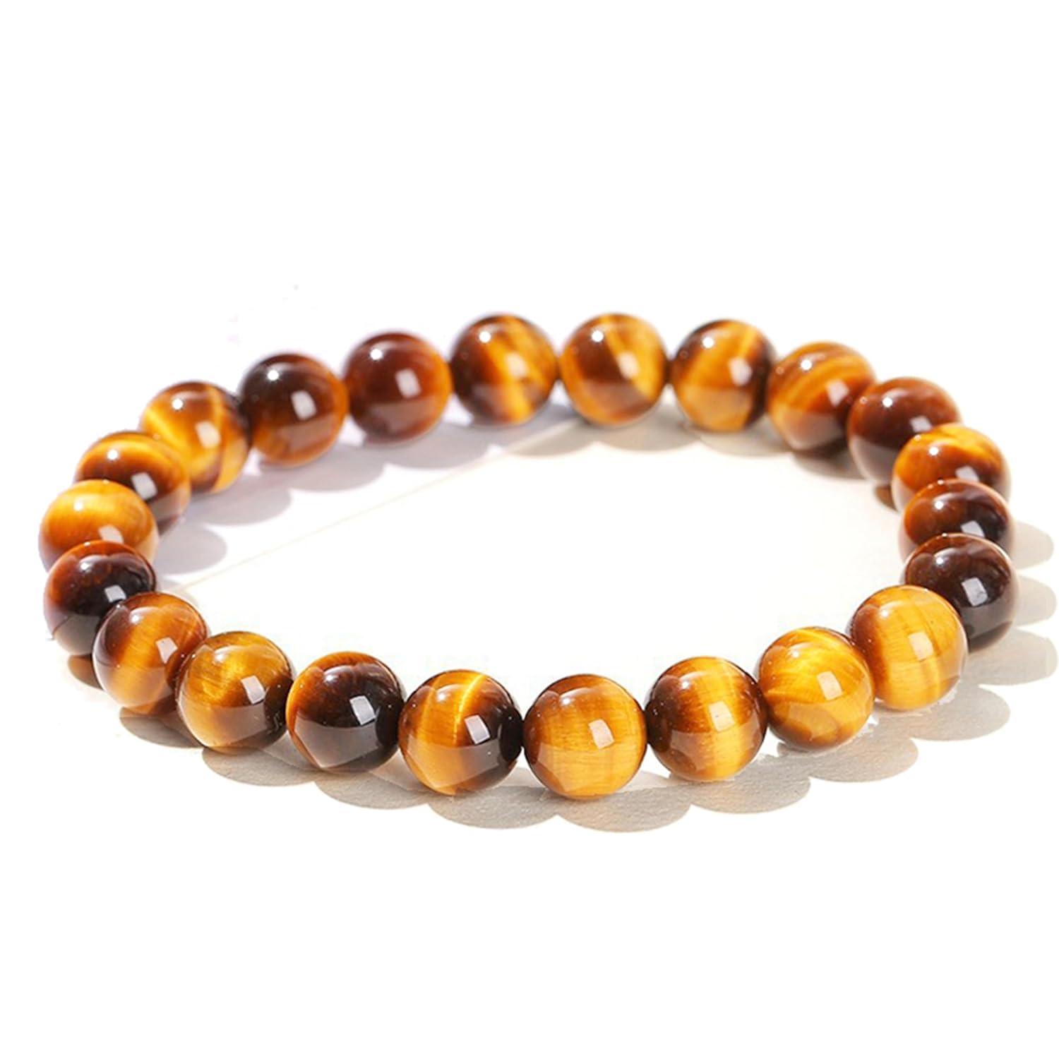 Tigers Eye Protection Handmade Bracelet For Men Women Attract Wealth Chakra Feng Shui Stretchy Beaded Bracelets Lucky Friendship Bracelet (Tiger's Eye（with out Spacer）)