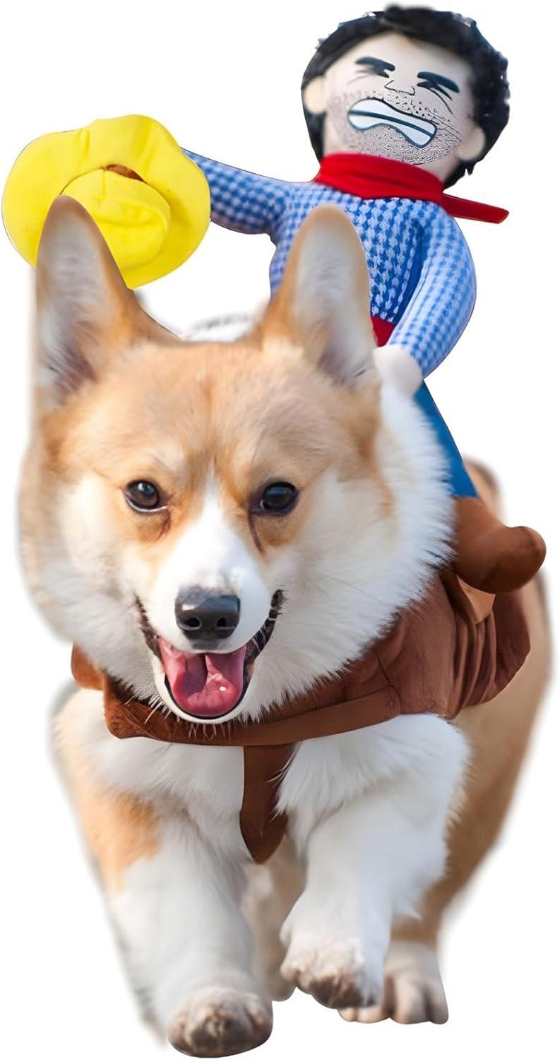DELIFUR Dog Halloween Costume Funny Dog Cowboy Riding Costume Pet Costume Cat Suit Cowboy Rider Style for Small Medium Large Dogs (X-Small)