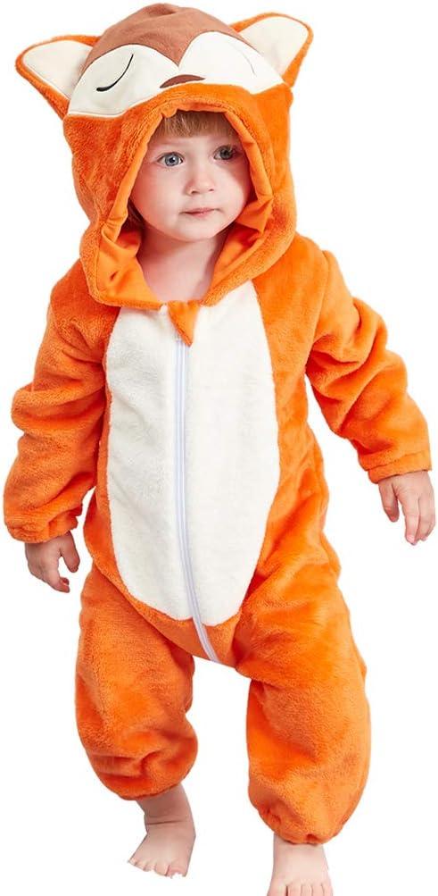 MICHLEY Unisex Baby Animal Costume Winter Autumn Flannel Hooded Romper Cosplay Jumpsuit