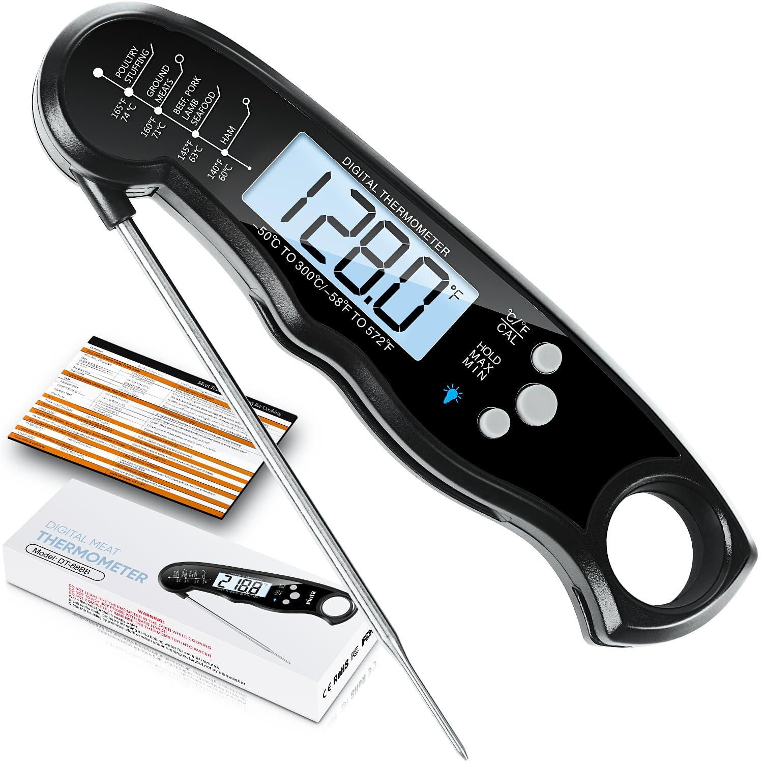 Digital Meat Thermometer, Waterproof Instant Read Food Thermometer for Cooking and Grilling, Kitchen Gadgets, Accessories with Backlight & Calibration for Candy, BBQ Grill, Liquids, Beef, Turkey…